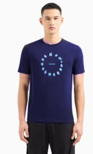 ARMANI EXCHANGE – T-Shirt Uomo Regular Fit in Jersey con Stampa Tonda Blu Navy