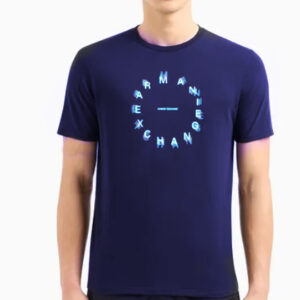 ARMANI EXCHANGE – T-Shirt Uomo Regular Fit in Jersey con Stampa Tonda Blu Navy
