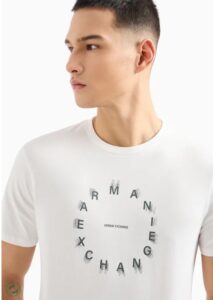 ARMANI EXCHANGE – T-Shirt Uomo Regular Fit in Jersey con Stampa Tonda Bianco