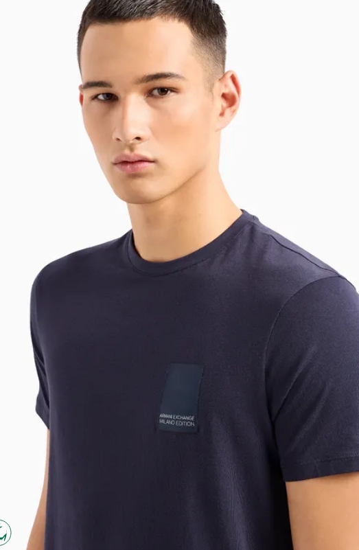 ARMANI EXCHANGE – T-Shirt Regular Fit ASV in Cotone Organico Blu Navy ...