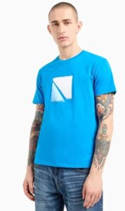 ARMANI EXCHANGE – T-Shirt Uomo Regular Fit in Jersey con Stampa Geometrica Blu Elettrico