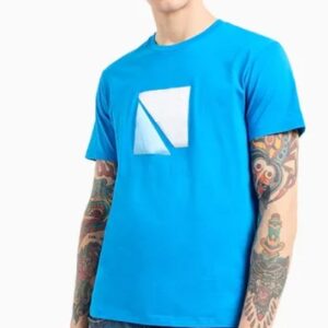 ARMANI EXCHANGE – T-Shirt Uomo Regular Fit in Jersey con Stampa Geometrica Blu Elettrico