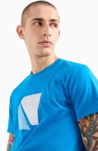 ARMANI EXCHANGE – T-Shirt Uomo Regular Fit in Jersey con Stampa Geometrica Blu Elettrico