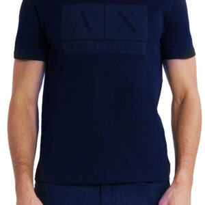 ARMANI EXCHANGE – T-Shirt Uomo Regular Fit in Jersey con Stampa Logo Tono su Tono Blu Notte