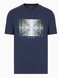 ARMANI EXCHANGE – T-Shirt Uomo Regular Fit in Cotone con Stampa Fotografica Blu Notte