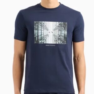 ARMANI EXCHANGE – T-Shirt Uomo Regular Fit in Cotone con Stampa Fotografica Blu Notte