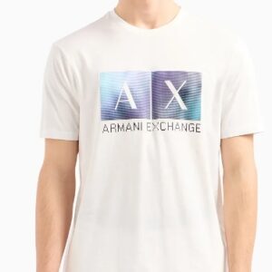 ARMANI EXCHANGE – T-Shirt Uomo Regular Fit in Cotone con Maxi Stampa Logo Bianco