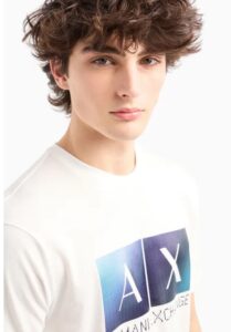 ARMANI EXCHANGE – T-Shirt Uomo Regular Fit in Cotone con Maxi Stampa Logo Bianco