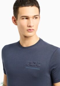 ARMANI EXCHANGE – T-Shirt Uomo Regular Fit in Jersey di Cotone con Logo sul Petto Blu