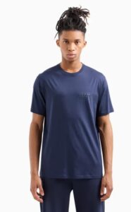 ARMANI EXCHANGE – T-Shirt Uomo Regular Fit in Cotone Mercerizzato con Logo sul Petto Blu