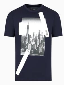 ARMANI EXCHANGE – T-Shirt Uomo Regular Fit in Cotone con Stampa NYC Blu Notte