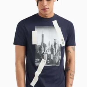 ARMANI EXCHANGE – T-Shirt Uomo Regular Fit in Cotone con Stampa NYC Blu Notte