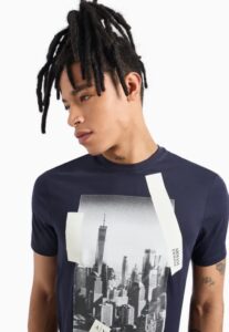 ARMANI EXCHANGE – T-Shirt Uomo Regular Fit in Cotone con Stampa NYC Blu Notte