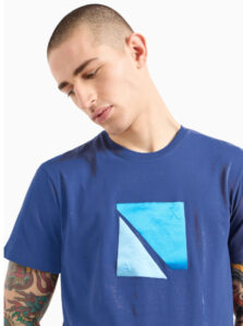 ARMANI EXCHANGE – T-Shirt Uomo Regular Fit in Jersey con Stampa Geometrica Blu Naval