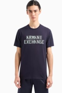 ARMANI EXCHANGE – T-Shirt Uomo Regular Fit in Jersey con Stampa Logo a Contrasto Blu