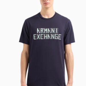 ARMANI EXCHANGE – T-Shirt Uomo Regular Fit in Jersey con Stampa Logo a Contrasto Blu