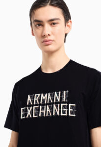 ARMANI EXCHANGE – T-Shirt Uomo Regular Fit in Jersey con Stampa Logo a Contrasto Nero