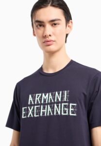 ARMANI EXCHANGE – T-Shirt Uomo Regular Fit in Jersey con Stampa Logo a Contrasto Blu