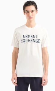 ARMANI EXCHANGE – T-Shirt Uomo Regular Fit in Jersey con Stampa Logo a Contrasto Bianco