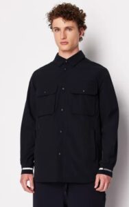 ARMANI EXCHANGE – Camicia Uomo Loose Fit in Tessuto Laminato Blu