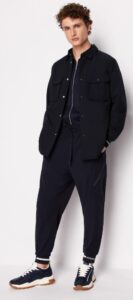 ARMANI EXCHANGE – Camicia Uomo Loose Fit in Tessuto Laminato Blu