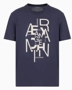 ARMANI EXCHANGE – T-Shirt Uomo in Jersey di Cotone Pima con Maxi Stampa Logo Blu Notte