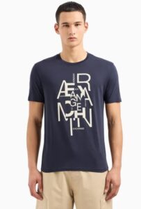 ARMANI EXCHANGE – T-Shirt Uomo in Jersey di Cotone Pima con Maxi Stampa Logo Blu Notte