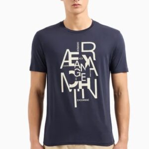 ARMANI EXCHANGE – T-Shirt Uomo in Jersey di Cotone Pima con Maxi Stampa Logo Blu Notte