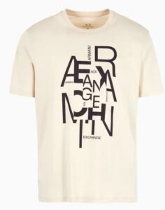 ARMANI EXCHANGE – T-Shirt Uomo in Jersey di Cotone Pima con Maxi Stampa Logo Beige