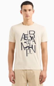 ARMANI EXCHANGE – T-Shirt Uomo in Jersey di Cotone Pima con Maxi Stampa Logo Beige