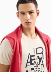 ARMANI EXCHANGE – T-Shirt Uomo in Jersey di Cotone Pima con Maxi Stampa Logo Beige