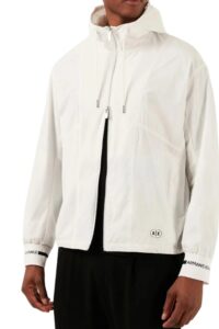 ARMANI EXCHANGE – Giubbotto Uomo in Tessuto Laminato con Cappuccio Bianco
