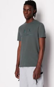 ARMANI EXCHANGE – T-Shirt Regular Fit in Cotone Logo a Contrasto Grigio Scuro