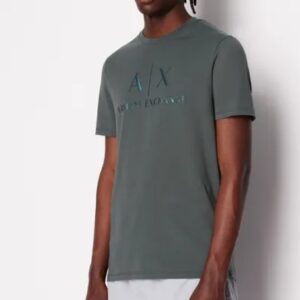 ARMANI EXCHANGE – T-Shirt Regular Fit in Cotone Logo a Contrasto Grigio Scuro