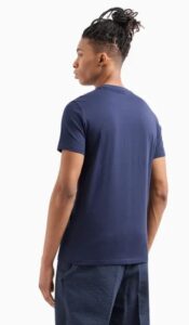 ARMANI EXCHANGE – T-Shirt Regular Fit in Cotone Logo a Contrasto Blu