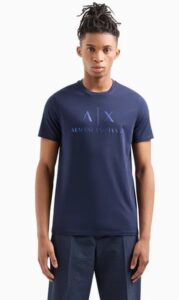 ARMANI EXCHANGE – T-Shirt Regular Fit in Cotone Logo a Contrasto Blu