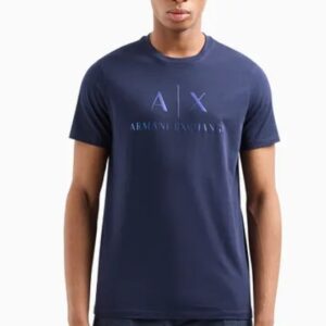 ARMANI EXCHANGE – T-Shirt Regular Fit in Cotone Logo a Contrasto Blu