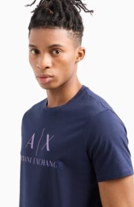 ARMANI EXCHANGE – T-Shirt Regular Fit in Cotone Logo a Contrasto Blu