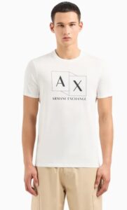 ARMANI EXCHANGE – T-Shirt Slim Fit in Cotone Mercerizzato con Stampa Logata Bianco