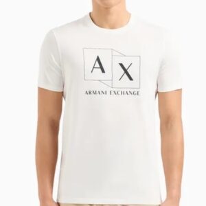 ARMANI EXCHANGE – T-Shirt Slim Fit in Cotone Mercerizzato con Stampa Logata Bianco