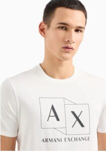 ARMANI EXCHANGE – T-Shirt Slim Fit in Cotone Mercerizzato con Stampa Logata Bianco