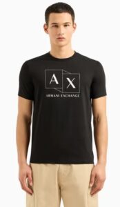 ARMANI EXCHANGE – T-Shirt Slim Fit in Cotone Mercerizzato con Stampa Logata Nero