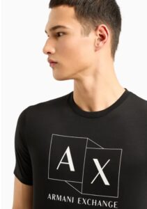 ARMANI EXCHANGE – T-Shirt Slim Fit in Cotone Mercerizzato con Stampa Logata Nero