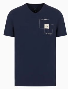 ARMANI EXCHANGE – T-Shirt Uomo Slim Fit in Cotone Stretch con Logo sul Petto Blu