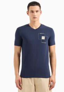 ARMANI EXCHANGE – T-Shirt Uomo Slim Fit in Cotone Stretch con Logo sul Petto Blu