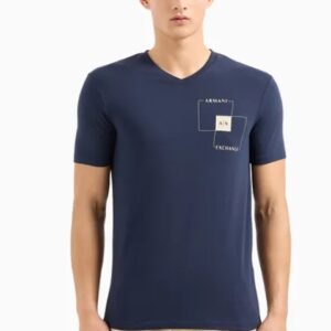 ARMANI EXCHANGE – T-Shirt Uomo Slim Fit in Cotone Stretch con Logo sul Petto Blu