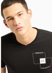 ARMANI EXCHANGE – T-Shirt Uomo Slim Fit in Cotone Stretch con Logo sul Petto Nero