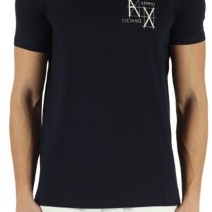 ARMANI EXCHANGE – T-Shirt Uomo Slim Fit in Cotone con Stampa Logo Frontale Blu Notte