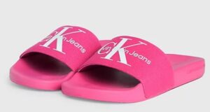 CALVIN KLEIN – Ciabatte Donna in Tela Deep Fuchsia Fedora/Bright White