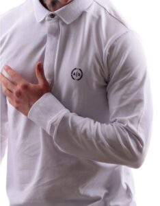 ARMANI EXCHANGE – Polo Uomo Maniche Lunghe in Cotone Elasticizzato Bianco